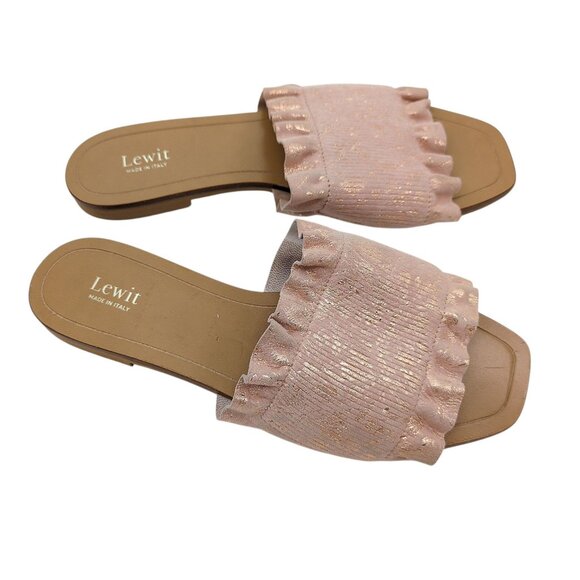 Lewit Pink Metallic Ruffle Slide Sandals Cassandra 35 US 5 | Made in Italy Flats - Picture 1 of 7